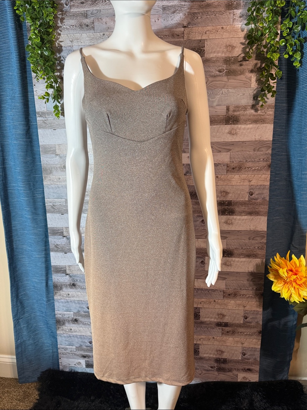 NWT! Charlotte Russe Metallic Taupe Midi Slip Dress